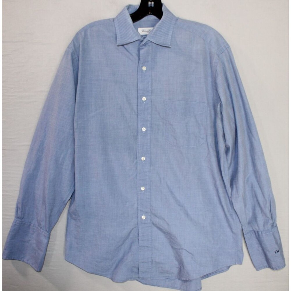 Vintage Brooks Brothers Makers Shirt Blue Frech Cuff 16 33 USA Monogram EW